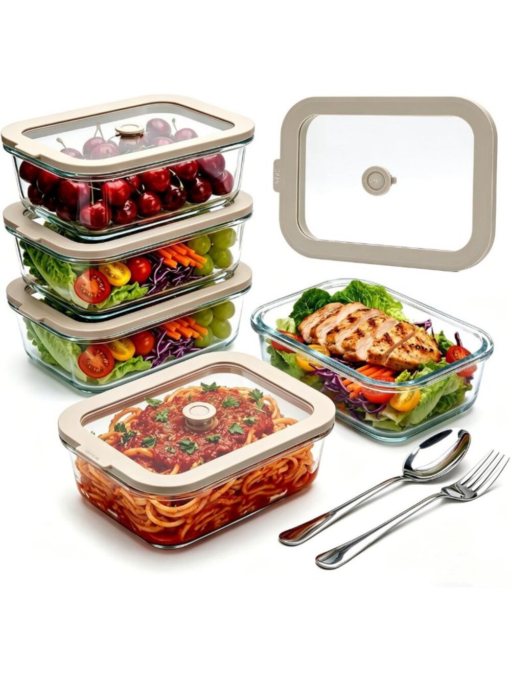 Airtight Glass Food Storage Containers, 35 oz, 5 Pack with Lids - Durable